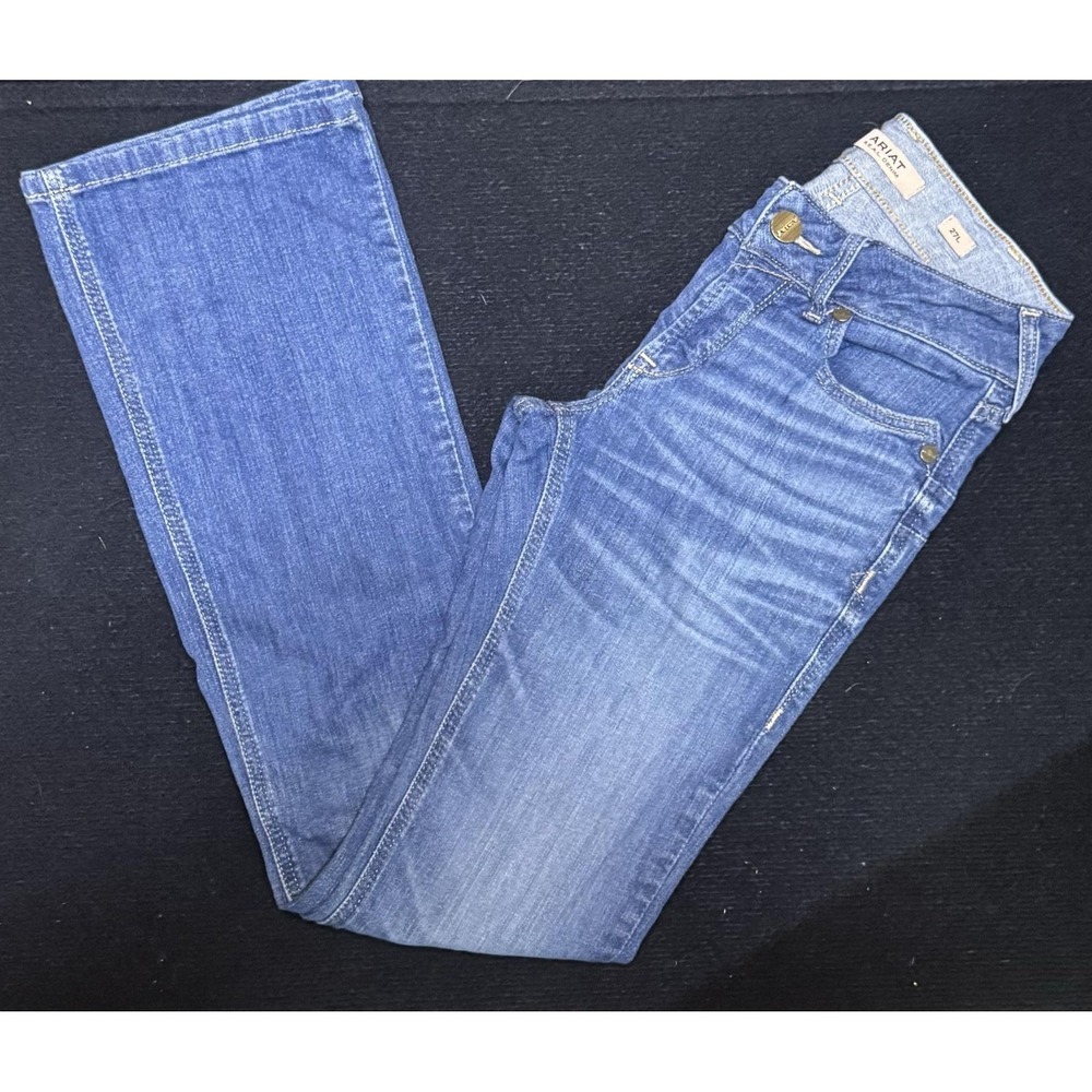 Ariat REAL Jeans Womens 27L Blue Medium Wash Perfect Rise Slim Bootcut Denim - Picture 2 of 12